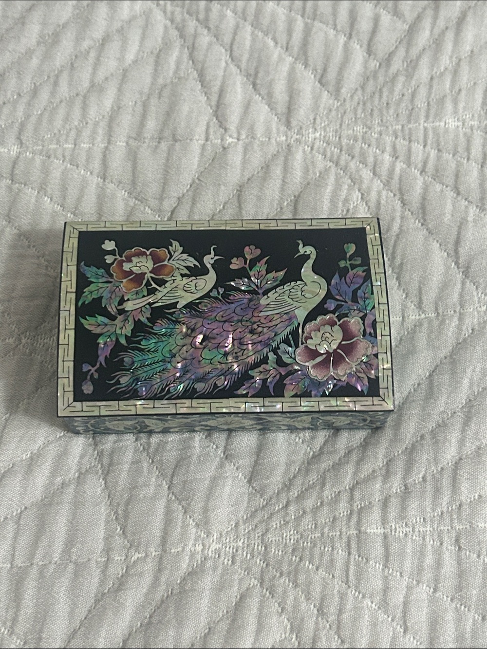 Mother of Pearl Peacock Jewelry Box - Iridescent Black